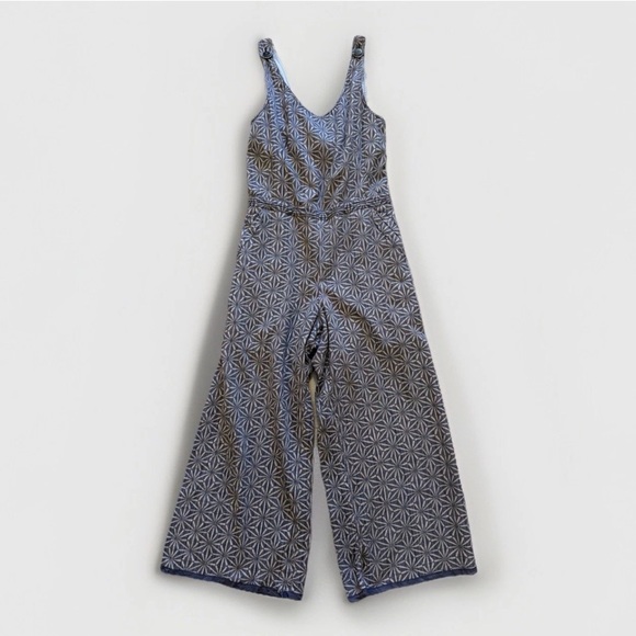 Anthropologie Elevenses Jumpsuit Sz S Priya Blue Starburst Tie Back Wide Leg - Picture 2 of 16